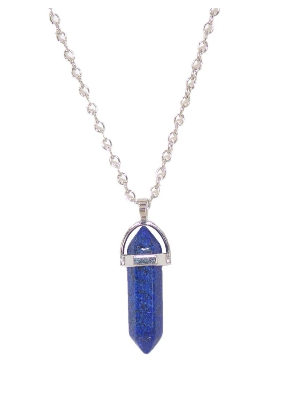 Blue Lapis Stone Pendant Necklace - Pointed Shape Stone in a Silver Setting New